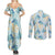 Pastel Cyan Tropical Hawaii Couples Matching Summer Maxi Dress and Long Sleeve Button Shirt Seamless Monstera Plumeria Hawaiian Pattern - Polynesian Pride
