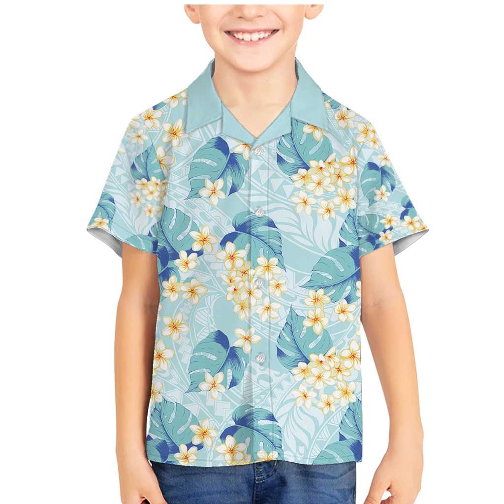 Pastel Cyan Tropical Hawaii Family Matching Mermaid Dress and Hawaiian Shirt Seamless Monstera Plumeria Hawaiian Pattern - Polynesian Pride