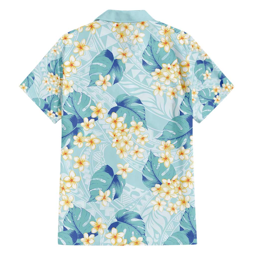 Pastel Cyan Tropical Hawaii Family Matching Off Shoulder Maxi Dress and Hawaiian Shirt Seamless Monstera Plumeria Hawaiian Pattern - Polynesian Pride