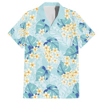 Pastel Cyan Tropical Hawaii Family Matching Puletasi and Hawaiian Shirt Seamless Monstera Plumeria Hawaiian Pattern - Polynesian Pride