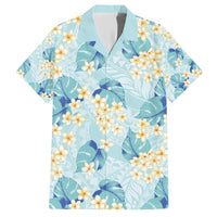 Pastel Cyan Tropical Hawaii Family Matching Short Sleeve Bodycon Dress and Hawaiian Shirt Seamless Monstera Plumeria Hawaiian Pattern - Polynesian Pride