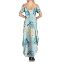 Pastel Cyan Tropical Hawaii Family Matching Summer Maxi Dress and Hawaiian Shirt Seamless Monstera Plumeria Hawaiian Pattern - Polynesian Pride