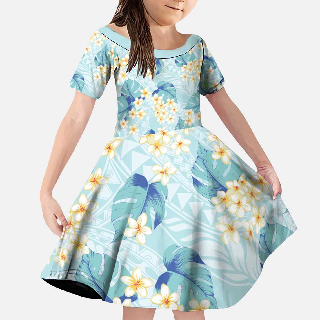 Pastel Cyan Tropical Hawaii Family Matching Tank Maxi Dress and Hawaiian Shirt Seamless Monstera Plumeria Hawaiian Pattern - Polynesian Pride