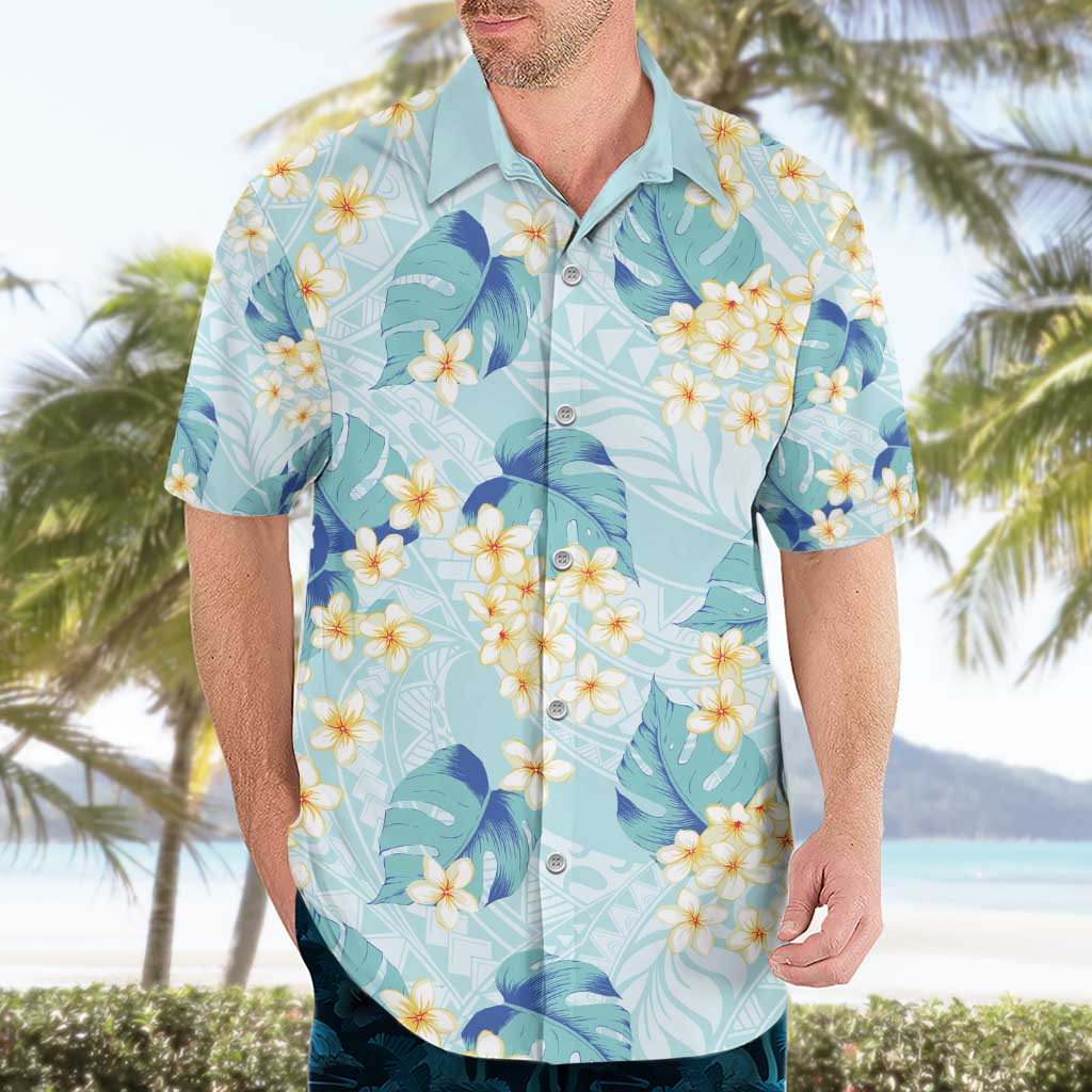 Pastel Cyan Tropical Hawaii Hawaiian Shirt Seamless Monstera Plumeria Hawaiian Pattern - Polynesian Pride