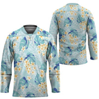 Pastel Cyan Tropical Hawaii Hockey Jersey Seamless Monstera Plumeria Hawaiian Pattern LT14 - Polynesian Pride