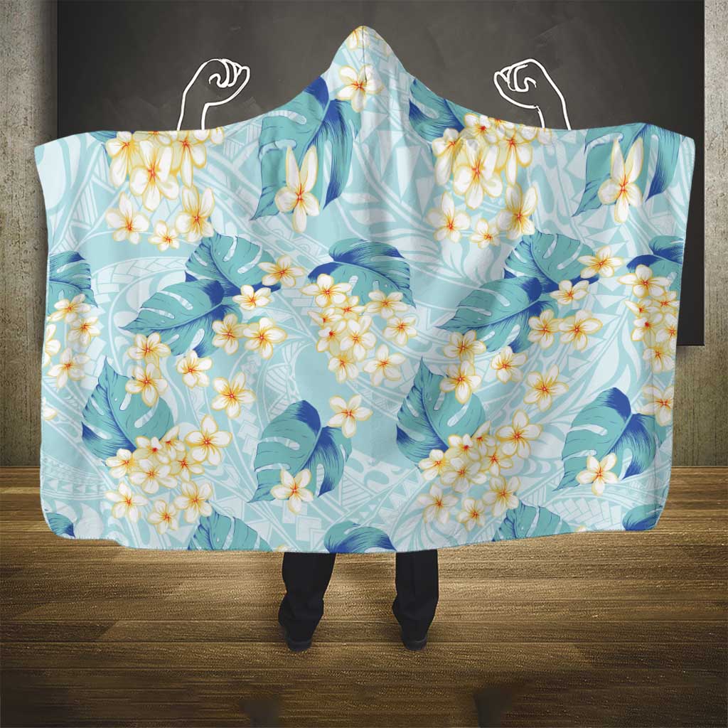 Pastel Cyan Tropical Hawaii Hooded Blanket Seamless Monstera Plumeria Hawaiian Pattern - Polynesian Pride