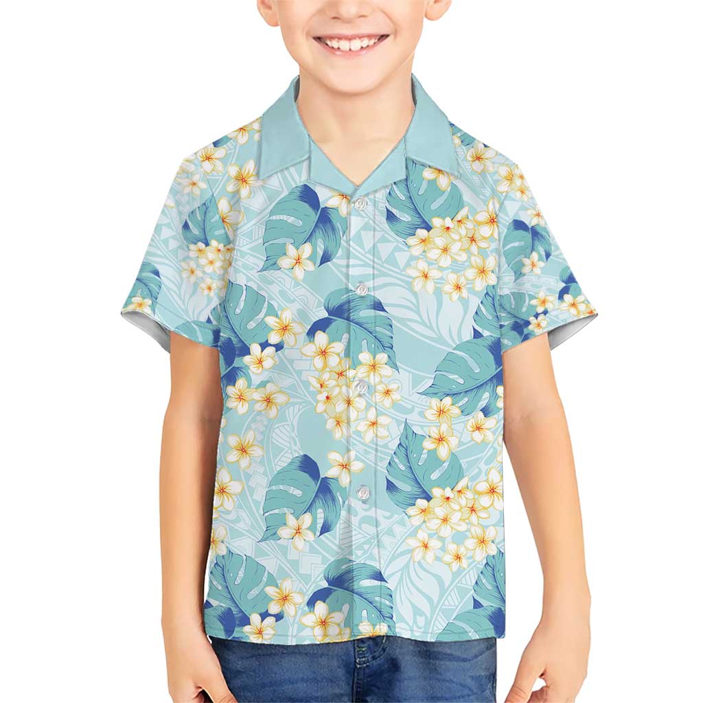 Pastel Cyan Tropical Hawaii Kid Hawaiian Shirt Seamless Monstera Plumeria Hawaiian Pattern - Polynesian Pride