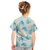 Pastel Cyan Tropical Hawaii Kid T Shirt Seamless Monstera Plumeria Hawaiian Pattern - Polynesian Pride