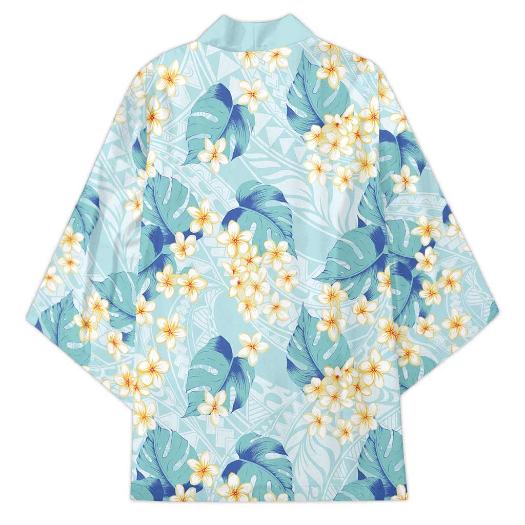 Pastel Cyan Tropical Hawaii Kimono Seamless Monstera Plumeria Hawaiian Pattern - Polynesian Pride