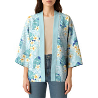 Pastel Cyan Tropical Hawaii Kimono Seamless Monstera Plumeria Hawaiian Pattern - Polynesian Pride