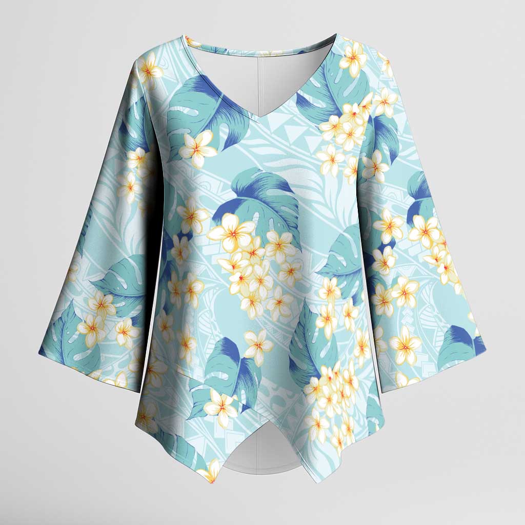 Pastel Cyan Tropical Hawaii Kimono Sleeve Blouse Seamless Monstera Plumeria Hawaiian Pattern LT14 Female Pastel Cyan - Polynesian Pride