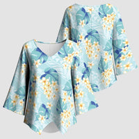 Pastel Cyan Tropical Hawaii Kimono Sleeve Blouse Seamless Monstera Plumeria Hawaiian Pattern LT14 - Polynesian Pride