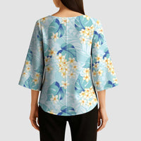 Pastel Cyan Tropical Hawaii Kimono Sleeve Blouse Seamless Monstera Plumeria Hawaiian Pattern LT14 - Polynesian Pride
