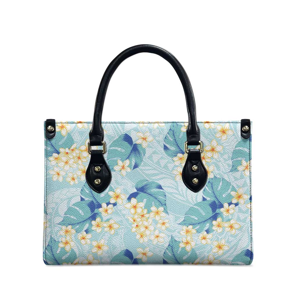 Pastel Cyan Tropical Hawaii Leather Bag Seamless Monstera Plumeria Hawaiian Pattern - Polynesian Pride