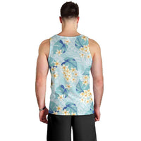 Pastel Cyan Tropical Hawaii Men Tank Top Seamless Monstera Plumeria Hawaiian Pattern - Polynesian Pride