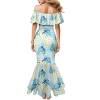 Pastel Cyan Tropical Hawaii Mermaid Dress Seamless Monstera Plumeria Hawaiian Pattern - Polynesian Pride