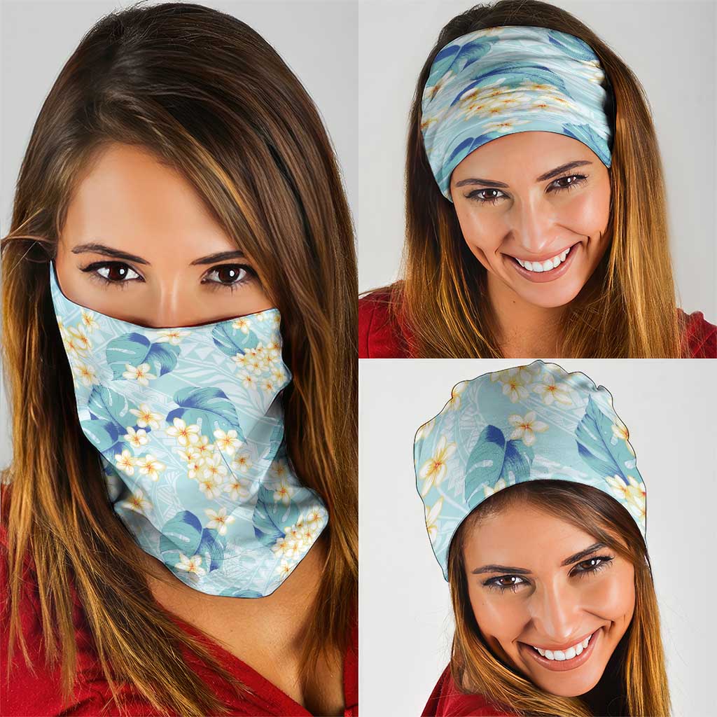 Pastel Cyan Tropical Hawaii Neck Gaiter Seamless Monstera Plumeria Hawaiian Pattern - Polynesian Pride