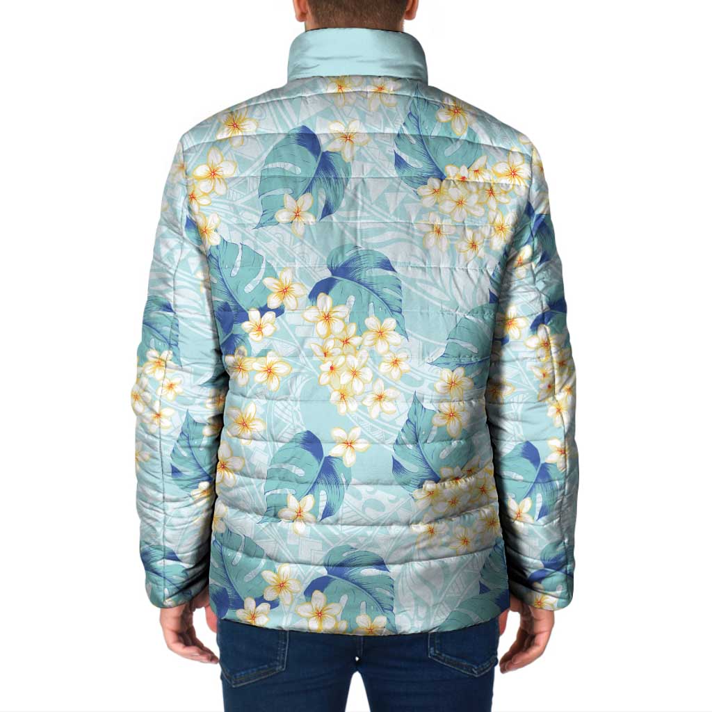 Pastel Cyan Tropical Hawaii Padded Jacket Seamless Monstera Plumeria Hawaiian Pattern LT14 - Polynesian Pride