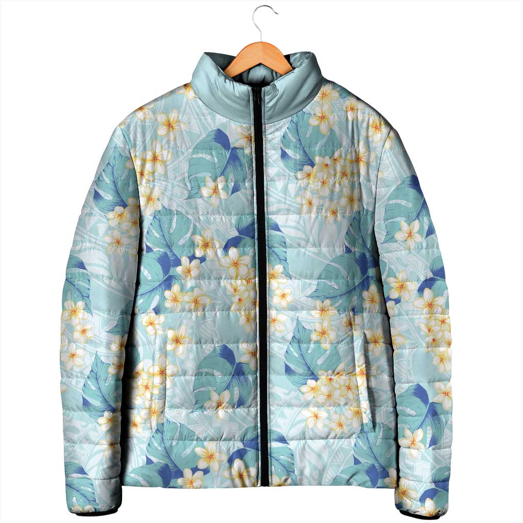 Pastel Cyan Tropical Hawaii Padded Jacket Seamless Monstera Plumeria Hawaiian Pattern LT14 - Polynesian Pride