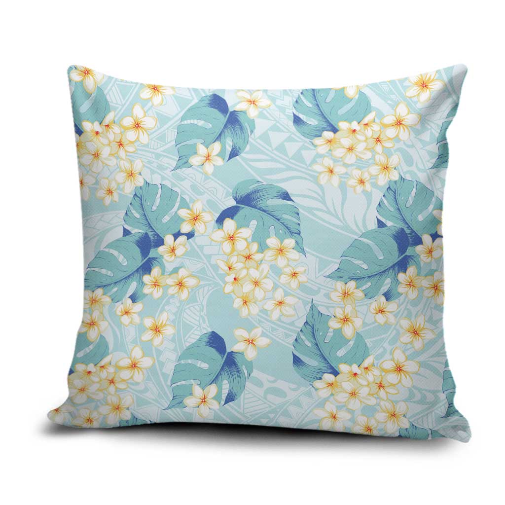 Pastel Cyan Tropical Hawaii Pillow Cover Seamless Monstera Plumeria Hawaiian Pattern - Polynesian Pride