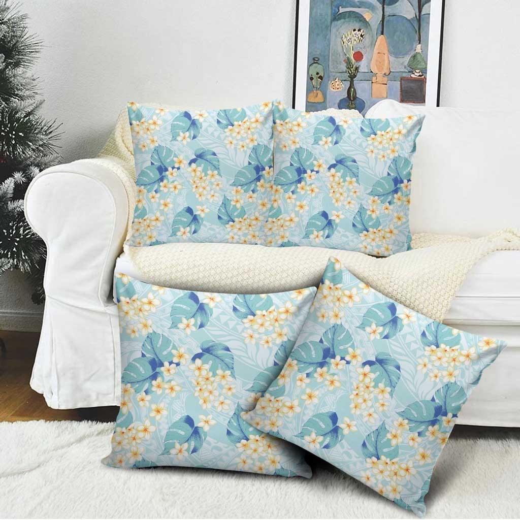 Pastel Cyan Tropical Hawaii Pillow Cover Seamless Monstera Plumeria Hawaiian Pattern - Polynesian Pride