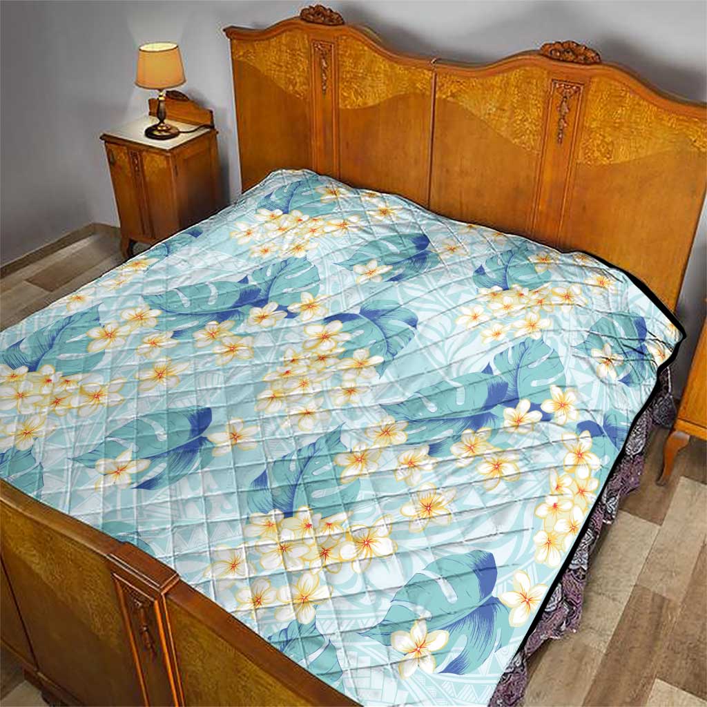Pastel Cyan Tropical Hawaii Quilt Seamless Monstera Plumeria Hawaiian Pattern - Polynesian Pride