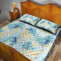 Pastel Cyan Tropical Hawaii Quilt Bed Set Seamless Monstera Plumeria Hawaiian Pattern - Polynesian Pride