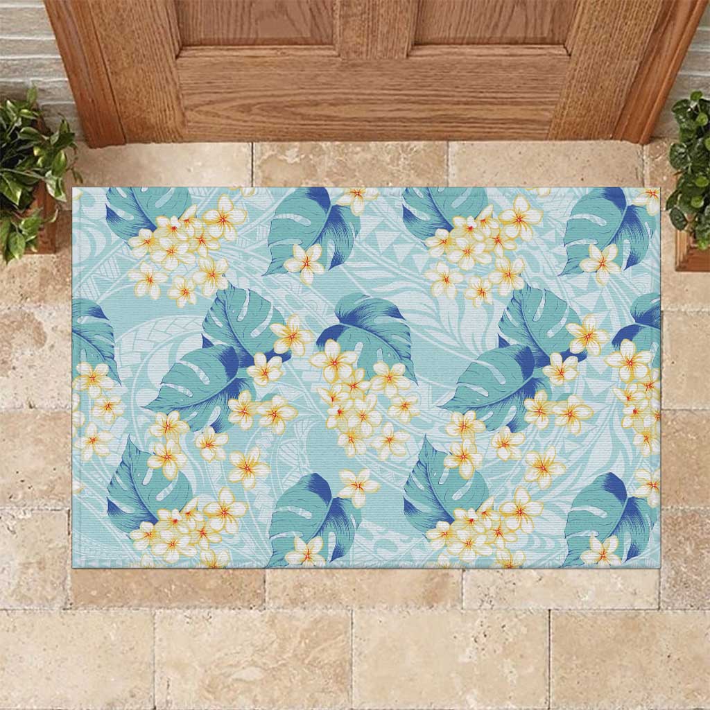Pastel Cyan Tropical Hawaii Rubber Doormat Seamless Monstera Plumeria Hawaiian Pattern LT14 Pastel Cyan - Polynesian Pride