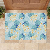 Pastel Cyan Tropical Hawaii Rubber Doormat Seamless Monstera Plumeria Hawaiian Pattern LT14 Pastel Cyan - Polynesian Pride