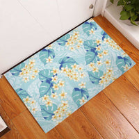Pastel Cyan Tropical Hawaii Rubber Doormat Seamless Monstera Plumeria Hawaiian Pattern LT14 - Polynesian Pride