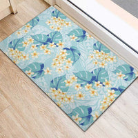Pastel Cyan Tropical Hawaii Rubber Doormat Seamless Monstera Plumeria Hawaiian Pattern LT14 - Polynesian Pride