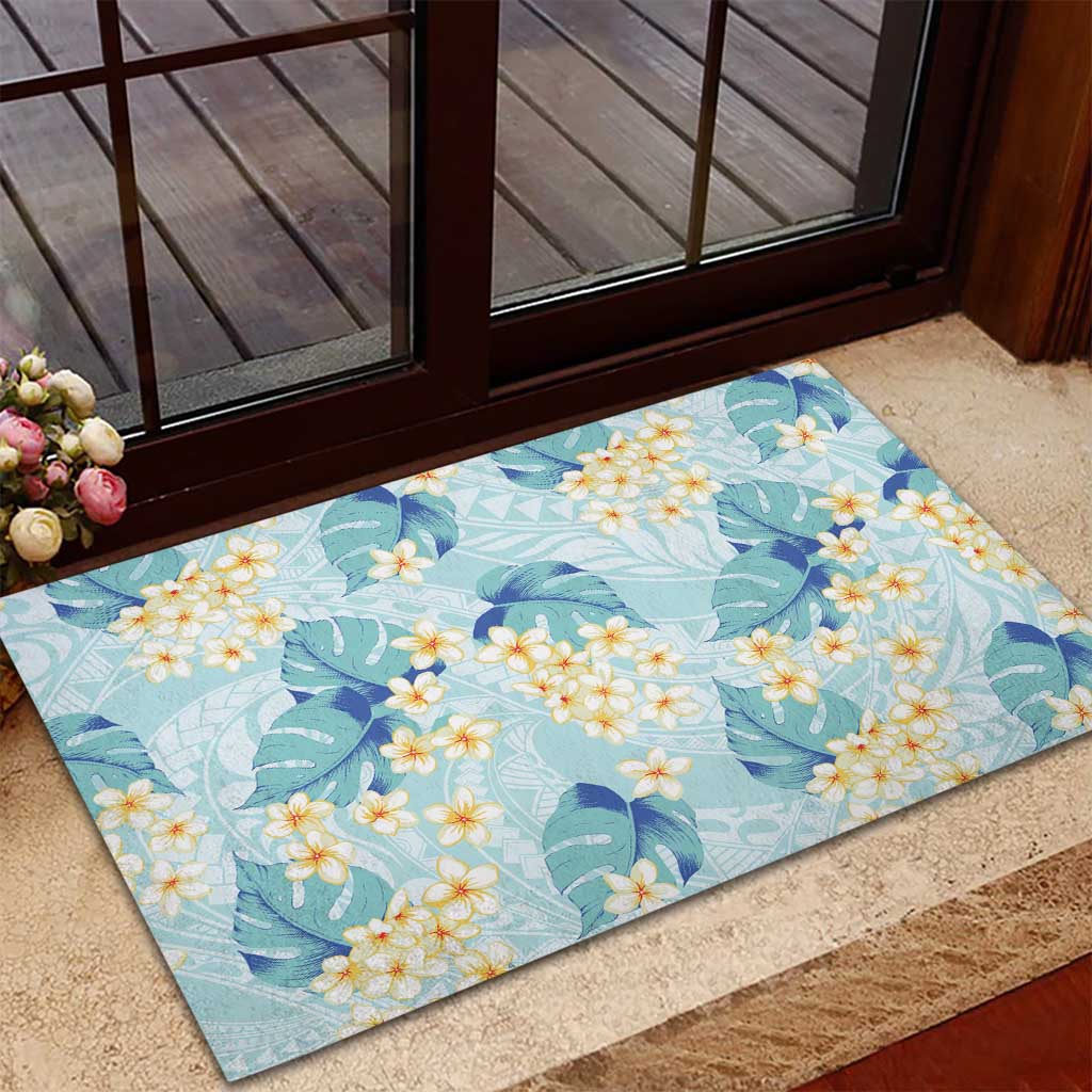 Pastel Cyan Tropical Hawaii Rubber Doormat Seamless Monstera Plumeria Hawaiian Pattern LT14 - Polynesian Pride