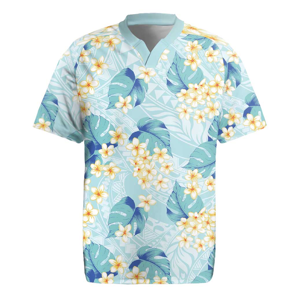 Pastel Cyan Tropical Hawaii Rugby Jersey Seamless Monstera Plumeria Hawaiian Pattern LT14 Pastel Cyan - Polynesian Pride