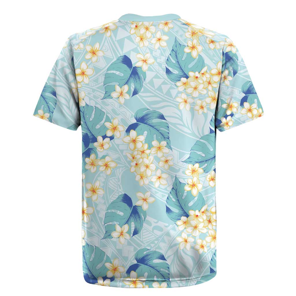Pastel Cyan Tropical Hawaii Rugby Jersey Seamless Monstera Plumeria Hawaiian Pattern LT14 - Polynesian Pride