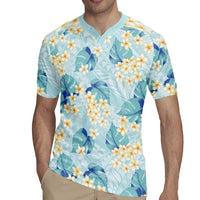 Pastel Cyan Tropical Hawaii Rugby Jersey Seamless Monstera Plumeria Hawaiian Pattern LT14 - Polynesian Pride