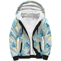 Pastel Cyan Tropical Hawaii Sherpa Hoodie Seamless Monstera Plumeria Hawaiian Pattern LT14 Unisex Pastel Cyan - Polynesian Pride