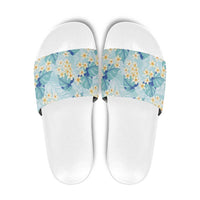 Pastel Cyan Tropical Hawaii Slide Sandals Seamless Monstera Plumeria Hawaiian Pattern - Polynesian Pride