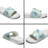 Pastel Cyan Tropical Hawaii Slide Sandals Seamless Monstera Plumeria Hawaiian Pattern - Polynesian Pride