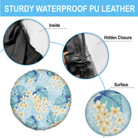 Pastel Cyan Tropical Hawaii Spare Tire Cover Seamless Monstera Plumeria Hawaiian Pattern - Polynesian Pride