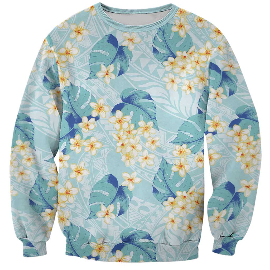 Pastel Cyan Tropical Hawaii Sweatshirt Seamless Monstera Plumeria Hawaiian Pattern LT14 Unisex Pastel Cyan - Polynesian Pride