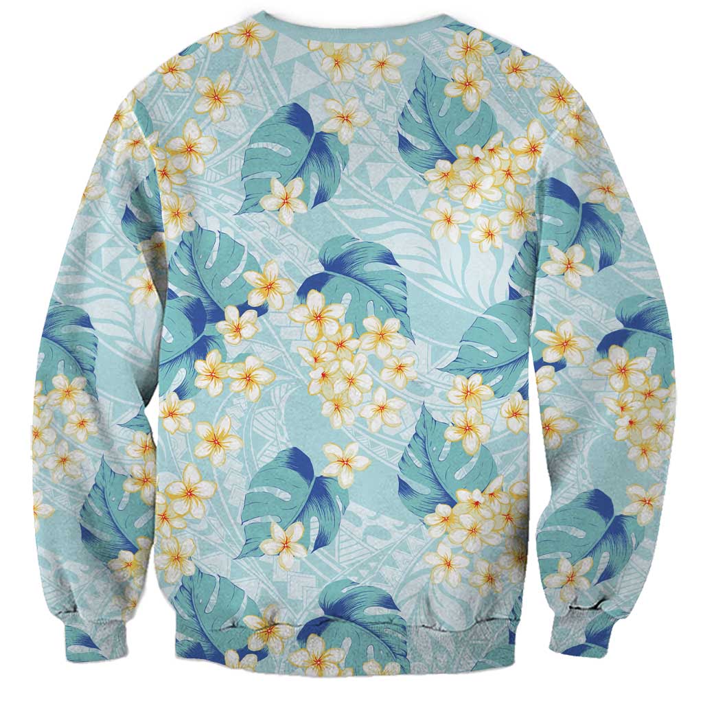 Pastel Cyan Tropical Hawaii Sweatshirt Seamless Monstera Plumeria Hawaiian Pattern LT14 - Polynesian Pride
