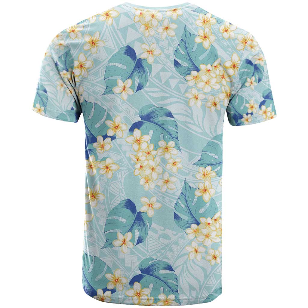 Pastel Cyan Tropical Hawaii T Shirt Seamless Monstera Plumeria Hawaiian Pattern - Polynesian Pride