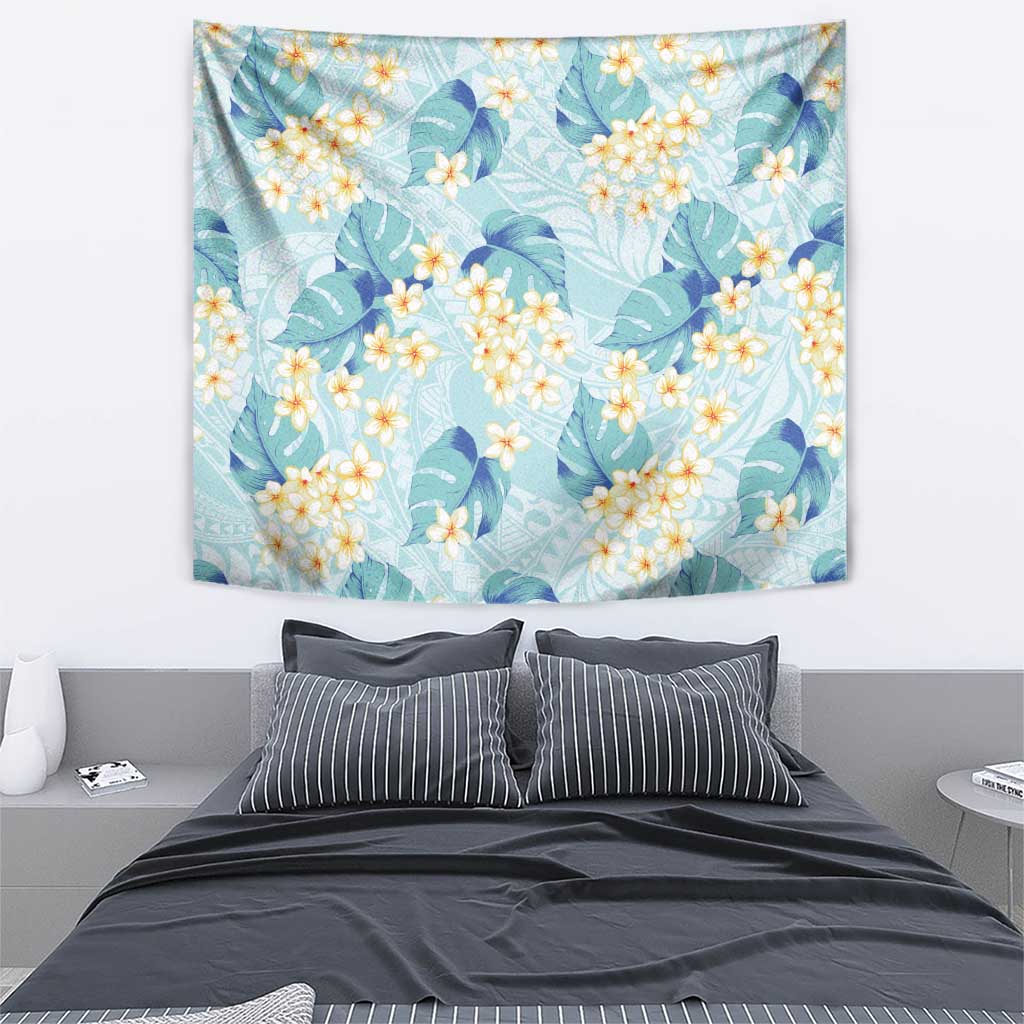 Pastel Cyan Tropical Hawaii Tapestry Seamless Monstera Plumeria Hawaiian Pattern - Polynesian Pride