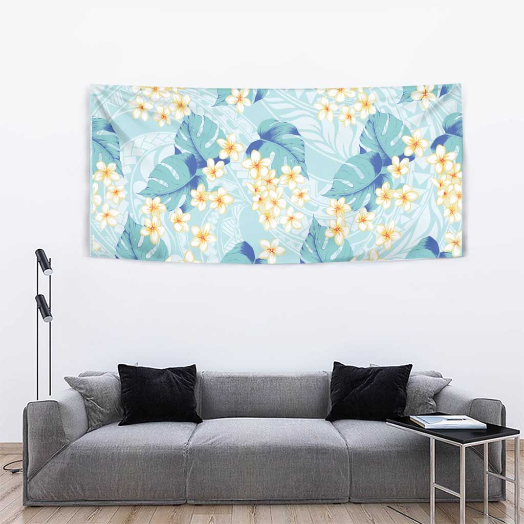 Pastel Cyan Tropical Hawaii Tapestry Seamless Monstera Plumeria Hawaiian Pattern - Polynesian Pride