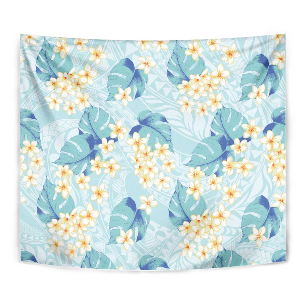 Pastel Cyan Tropical Hawaii Tapestry Seamless Monstera Plumeria Hawaiian Pattern - Polynesian Pride