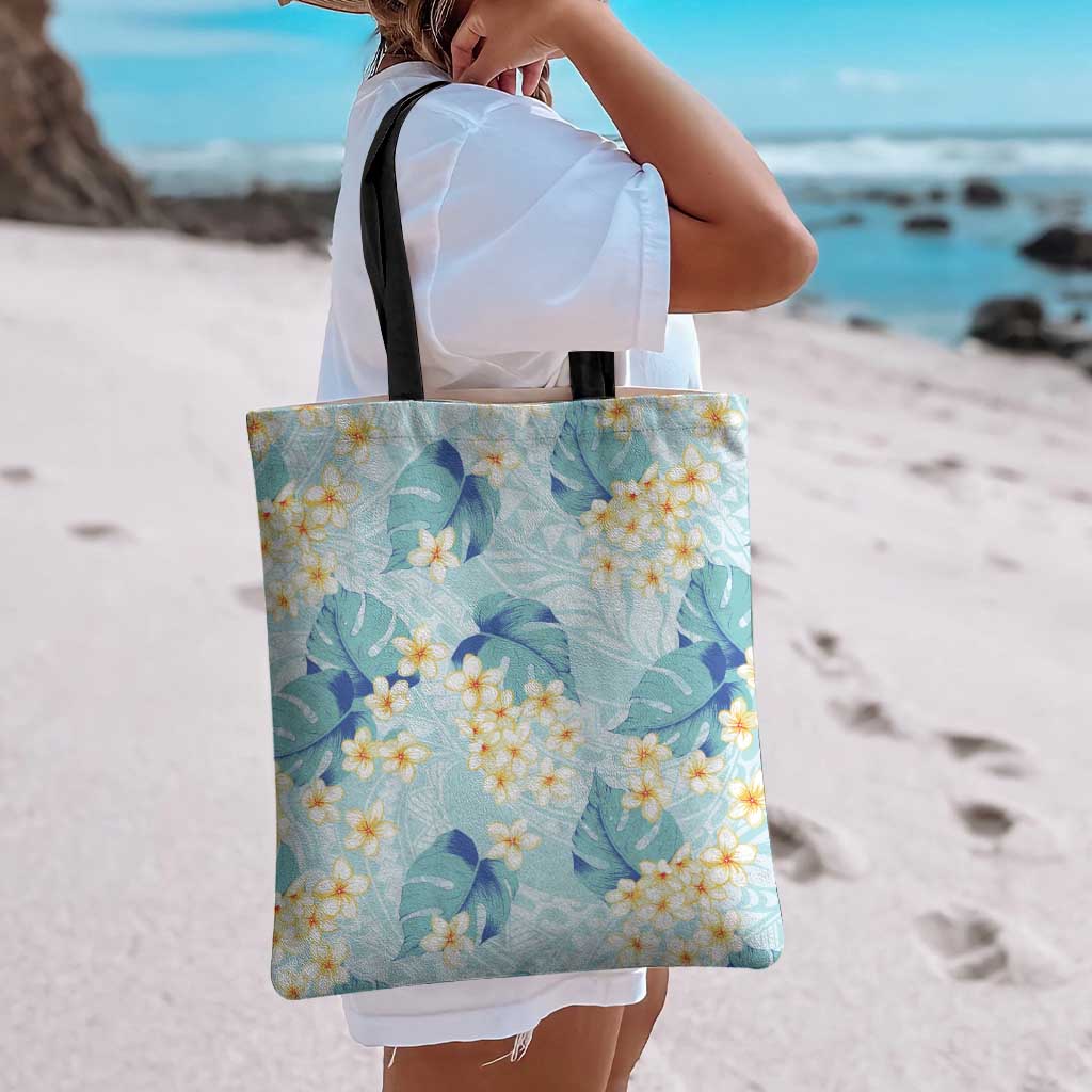 Pastel Cyan Tropical Hawaii Tote Bag Seamless Monstera Plumeria Hawaiian Pattern LT14 - Polynesian Pride