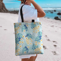 Pastel Cyan Tropical Hawaii Tote Bag Seamless Monstera Plumeria Hawaiian Pattern LT14 - Polynesian Pride