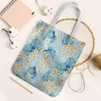 Pastel Cyan Tropical Hawaii Tote Bag Seamless Monstera Plumeria Hawaiian Pattern LT14 White Strap One Size Pastel Cyan - Polynesian Pride