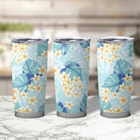 Pastel Cyan Tropical Hawaii Tumbler Cup Seamless Monstera Plumeria Hawaiian Pattern - Polynesian Pride