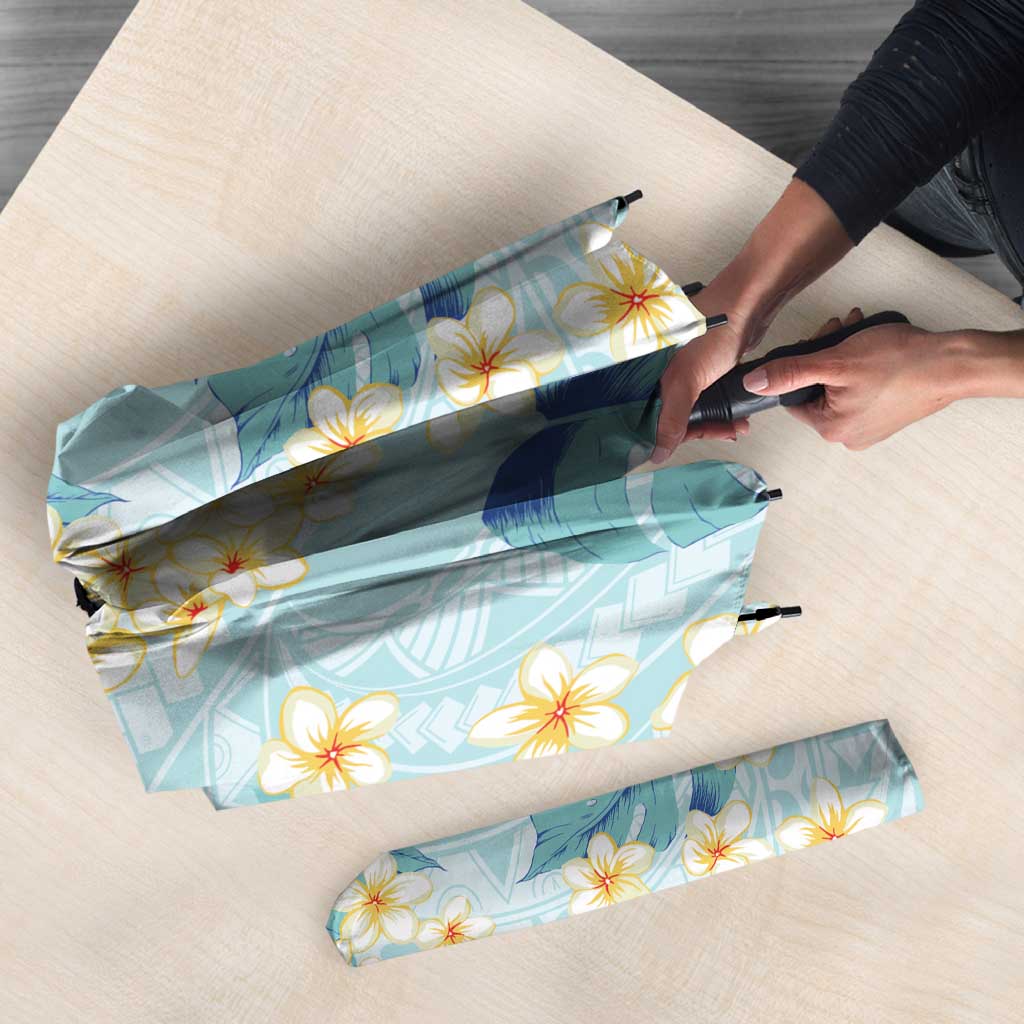 Pastel Cyan Tropical Hawaii Umbrella Seamless Monstera Plumeria Hawaiian Pattern - Polynesian Pride